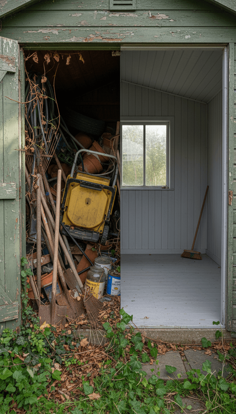 Before and after of a shed clean-out