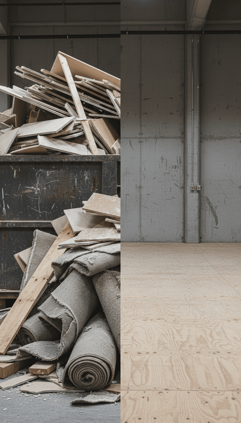 Before and after of renovation debris removal