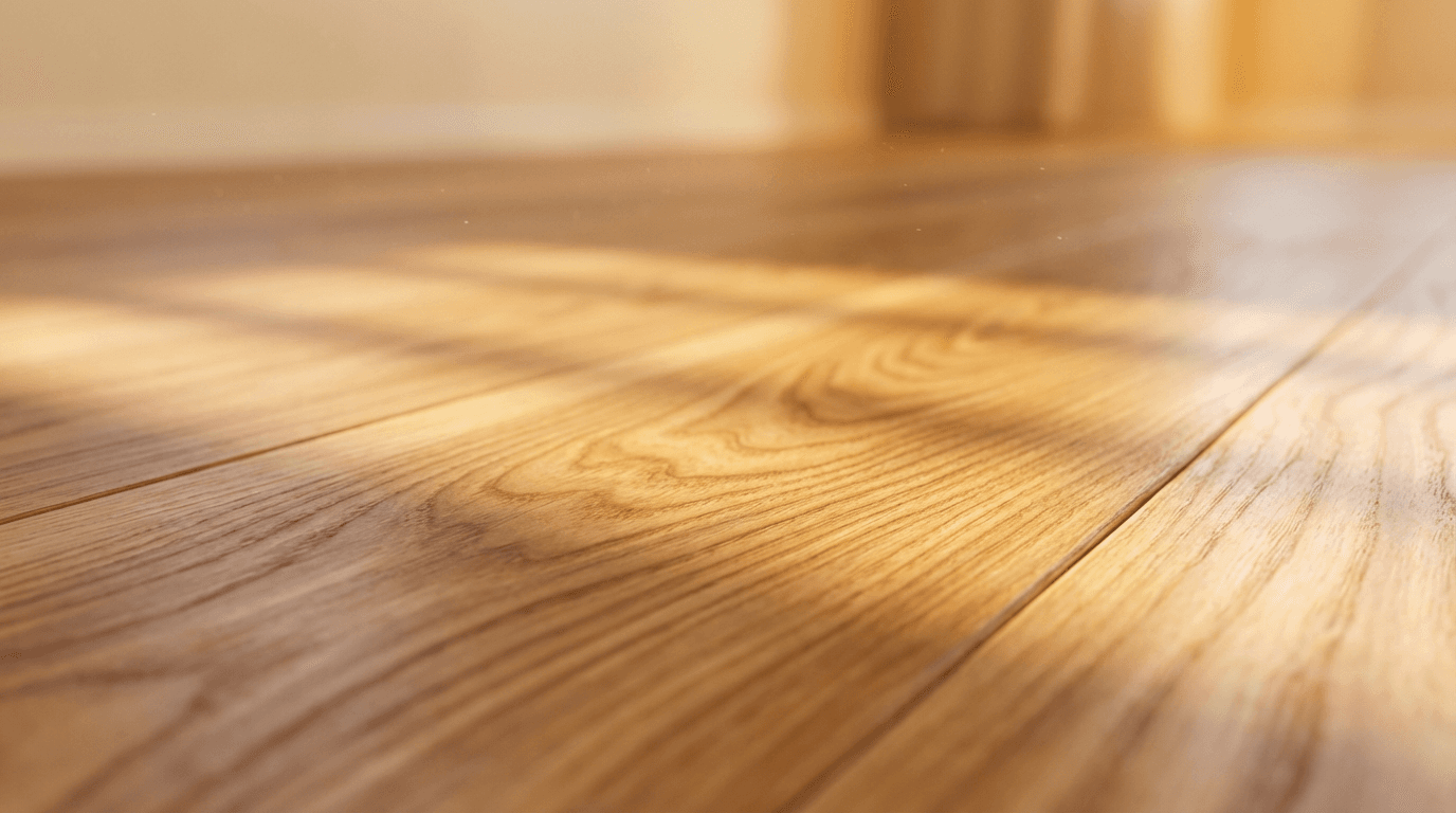 Close-up of gloved hands placing a protective floor runner in a hardwood hallway